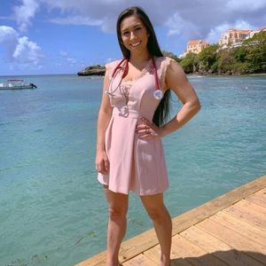 BCBG cocktail dress with lace trim